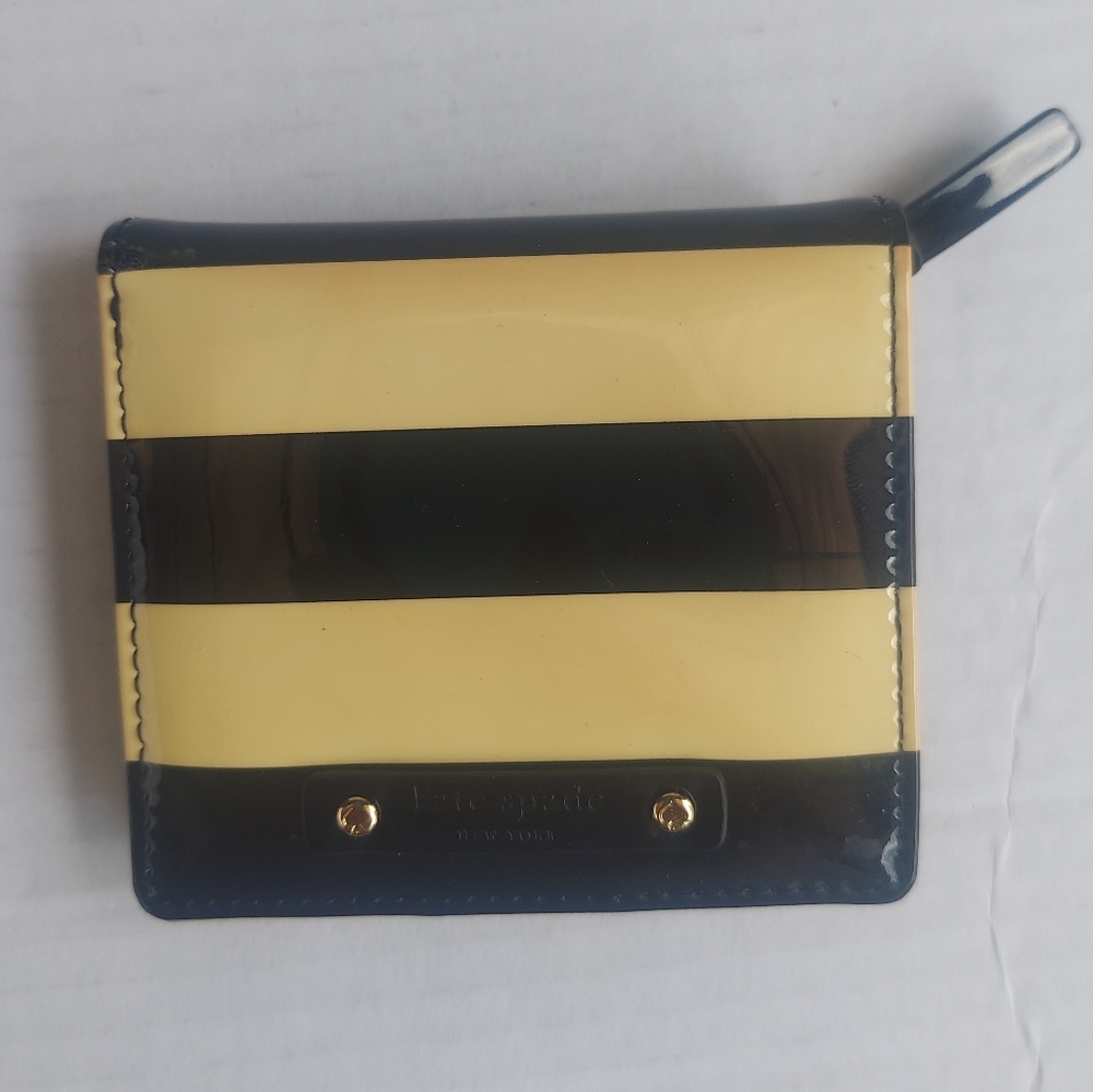 Kate Spade black and cream striped  bifold wallet bright pink